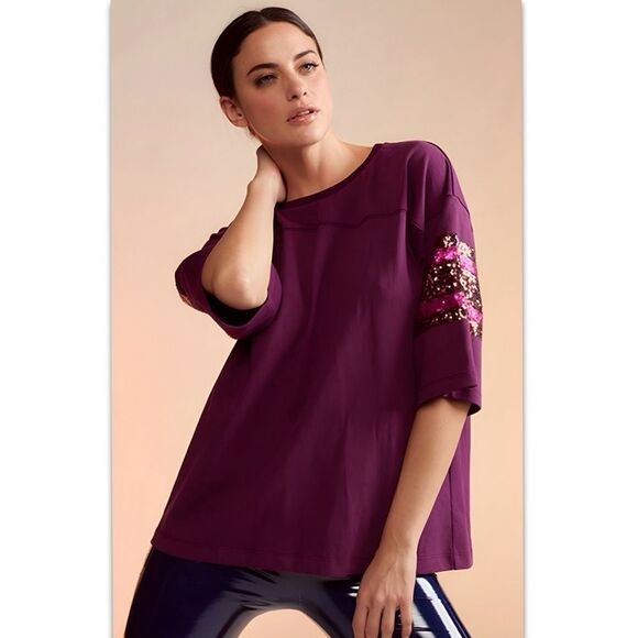 ⚠️SOLD🧘‍♀️4/13/25⚠️NWT Cynthia Rowley Sequin Football Jersey Rugby Shirt - Picture 2 of 11